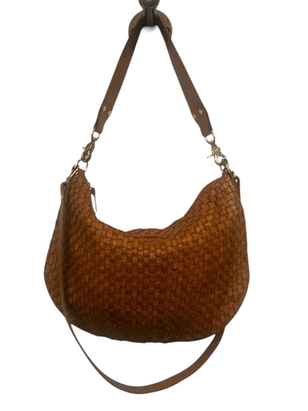 Clare V. Moyen Messenger Woven Leather Zip Top Crescent Shoulder Crossbody Bag - Picture 4 of 9